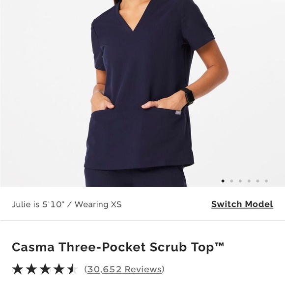 Woman’s Figs Casma Three-Pocket Scrub Top, XS, Navy - Picture 2 of 6